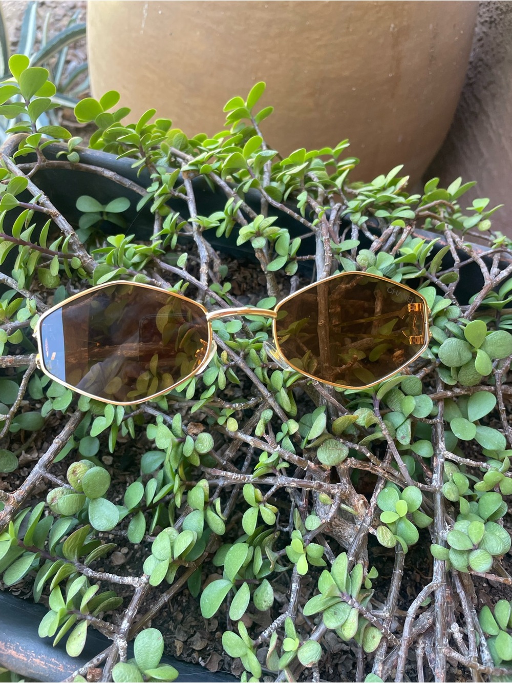 Gold Frame Chanel  Sunglasses with Brown Tinted Lenses